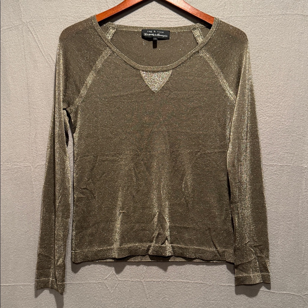 Rag & Bone Metallic Shimmer Knit Sweater | Lightweight Long Sleeve Holiday